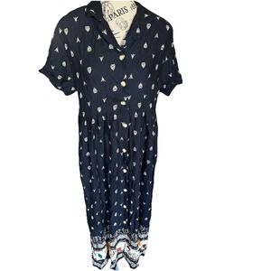 Vintage Cascais Dress Womens Size 8 Buttons Art 2 Wear Collard Shoulder Pads 90s